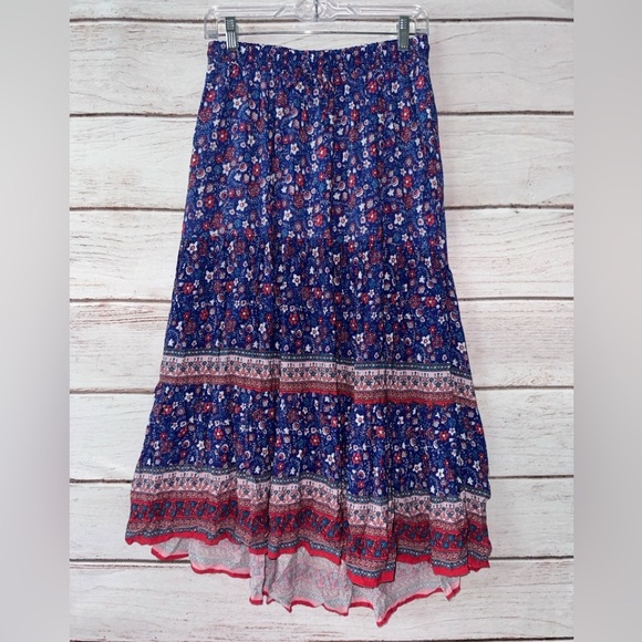 Knox Rose Boho Floral Tiered Maxi Skirt 
Size: XS | 100% Rayon | Elastic Waist - Picture 2 of 8